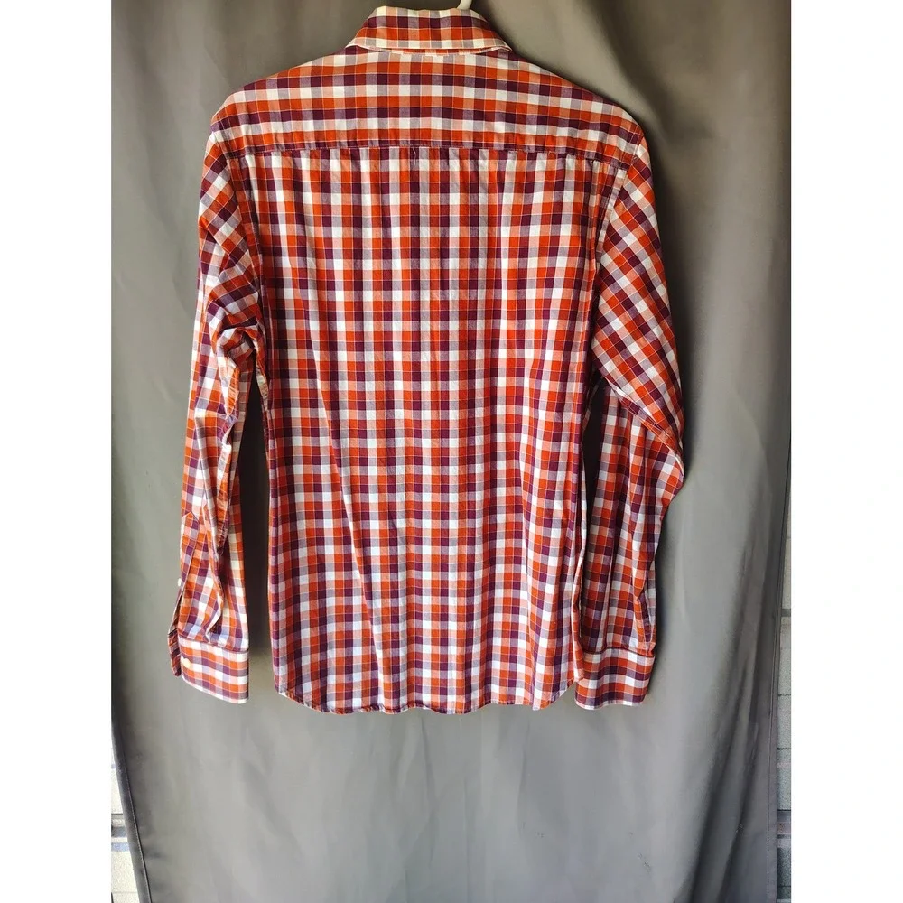 Banana Republic Mens Medium Orange Red Plaid Button Down Long Sleeve Shirt M
